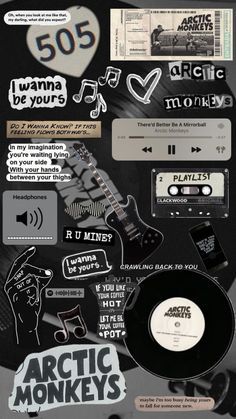 the back side of an advertisement with various stickers on it, including a guitar and other