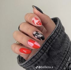 Funky Red Nails, Red Checkered Nails, Pink Black Nails, Boho Nails, Nail Design Inspiration