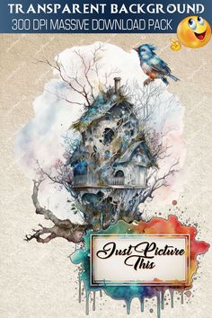 an advertisement for a house that has been decorated with watercolor paint and splats