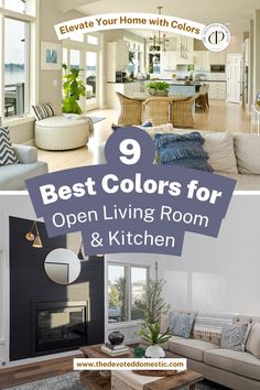 Oh my, how I wish i knew about these paint ideas for open living room and kitchen sooner! From classy living room color schemes & living room color combination to more vibrant and unique choices, you'll find the right match for your open living room and kitchen, that's for sure! Living Room Off Kitchen Layout, Open Concept Bold Paint Colors, Decorating Open Floor Plan Living Room, Open Kitchen And Living Room Color Ideas, Open Plan Kitchen Living Room Colour Scheme, Open Living Room And Kitchen, Open Kitchen Living Room