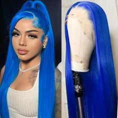 PRICES MAY VARY. Hair Material: 13x6 lace front wig is made of high quality heat resistant synthetic fiber hair, similar as real human hair, pretty natural and soft, which is suitable for long term use. Wig Features: 24 inch Pink straight lace wig, Pre-plucked natural hairline and baby hair. No Shedding, No Tangling, No Smell. Convenience: 13x6 Lace front wig is easy to wear and take off, washable and manageable, hot iron available. Can be styled, such as half ponytail, classic straight look, or Black Wig With Blue Highlights, Blue Hair Styles, Straight Lace Wig, Blue Lace Front Wig, Diy Hair Wig, Sew In Wig, Frontal Wig Hairstyles, Half Ponytail, Hair Line