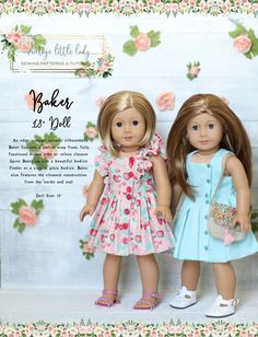 two dolls standing next to each other in front of a floral frame with flowers on it