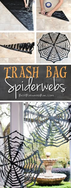 a spider web is made out of plastic and has the words trash bag spiderwebs written on it