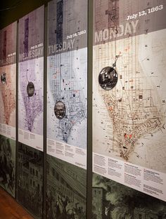 a group of maps on display in a museum