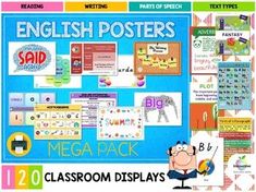 the english posters mega pack includes 20 classroom displays