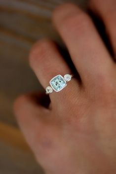 Aquamarine and White Sapphire Cushion Cut Gemstone Ring in Sterling Si – Madelynn Cassin Designs Rings Oval, Cut Rings, Ruby Wedding, Rings Rings, Stylish Rings, Ring Ideas, Pretty Rings, Vintage Engagement, Stunning Jewellery