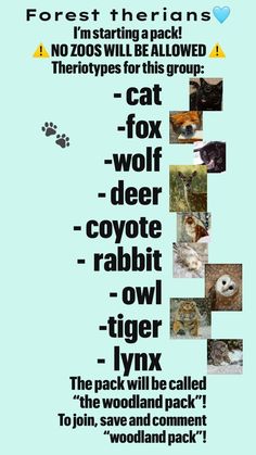 a poster with different types of animals on it's back side and the words in each