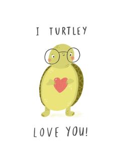 a card with an image of a turtle holding a heart in it's paws