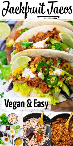 vegan and easy jackfruit tacos with text overlay that says, jackfruit tacos