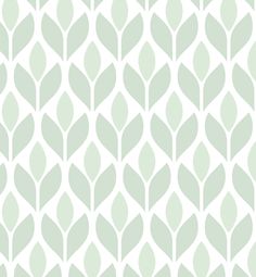 a green and white wallpaper pattern with leaves on the bottom half of each leaf