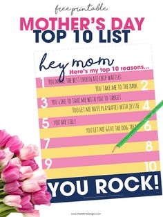 mother's day top 10 list with pink tulips