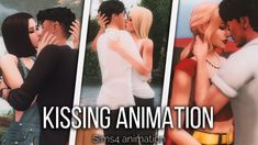 three pictures of people kissing each other with the caption kissing animation sina animation