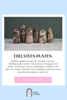 Edelstenen worden regelmatig geslepen tot prachtige punten. Geslepen edelsteen punten zijn onmisbaar in je leven. Edelsteen punten worden in de spirituele zin toegepast voor heling, uitvoering van rituelen, kristallengrids, meditatie en het zetten van intenties. Bovendien vormen edelsteen punten een mooie decoratieve toevoeging in ieder huis! Bij Liefde & Zaligheid shop je de mooiste edelsteen punten, verkrijgbaar in verschillende maten en edelsteen soorten. Bestel snel je favoriet!