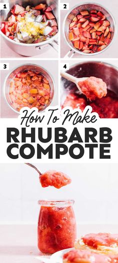 how to make rhubarb compote with pictures and text overlay