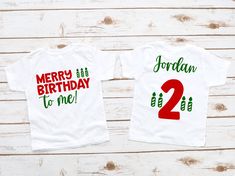 Processing of your order takes 4-9 business days, then shipping is First Class so allow another 3-6 business days.  Find matching Mom/Dad/Family Shirts here: https://www.etsy.com/listing/1792783598/merry-birthday-family-shirts-christmas?click_key=9617c6aa1d59f940993c10ef4a2831095d3d23f0%3A1792783598&click_sum=a3389c1e&ref=shop_home_active_2&pro=1&sts=1 All Shirts/Bodysuits are printed using DTG (Direct To Garment) printing. This is where the ink is directly sprayed onto the garment and then allowed to dry. This makes for a softer feel and longer lasting image. Keep in mind that this also means that the final result may not be as vibrant as what you see on your screen. Shirts are unisex size, so please measure yourself (or a shirt you are currently wearing) and refer to the size chart inclu Merry Birthday, Oh What Fun, December Birthday, Matching Mom, 1st Birthday Outfits, Babies First Christmas, Kids Tops, Birthday Banner, Birthday Outfit