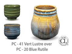 three vases are shown with different colors