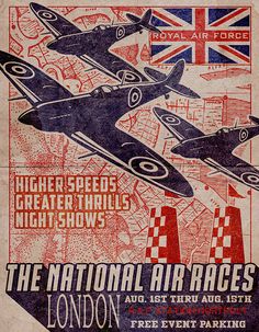 an advertisement for the royal air force showing two planes flying in formation with british flags