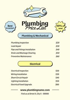 the plumbing price list is shown