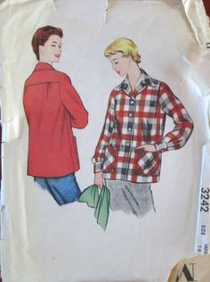 an old sewing pattern with two men in plaid shirts