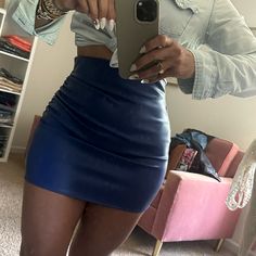 Leather Skirt Size M Never Worn $15 Vinyl Outfits, Blue Leather Skirt, Vinyl Clothing, Leather Outfit, Blue Leather, Leather Skirt, Womens Skirt, Color Blue, Mini Skirts