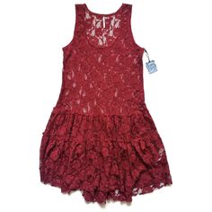 Brand - Free People Style - Intimately: Emily Lace Slip Dress / #: Ob432672 Size - Small Color - Dark Red; Burgundy Fabric Content - 60% Cotton, 40% Nylon Details - Short Length. Floral Rose Pattern Sheer Lace Fabric W/ Raw Edges. Lightweight. Sleeveless. Pullover. Scoop Neck. Elegant Draping Hemline. Condition - New With Tags. Unworn. Approximate Measurements: Armpit To Armpit - 16" Waistline - 19" Total Length - 34.5" Comes From A Smoke-Free And Pet-Free Environment. We Ship Same/Next Business Red Lace Slip Dress, Red Sleeveless Mini Dress With Lace Trim, Red Sleeveless Fitted Lace Dress, Red Fitted Sleeveless Lace Dress, Red Fitted Lace Dress Sleeveless, Red Sleeveless Lace Dress For Spring, Red Sleeveless Lace Dress For Summer, Casual Red Lace Dress, Red Lace Dress With Lace Trim For Summer