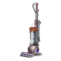 a silver and red vacuum on a white background