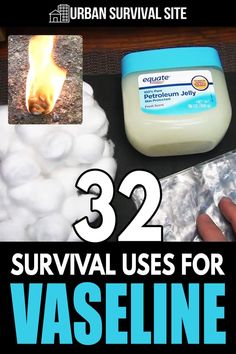 there are several items that can be found in the fire and on the ground with text overlay reading 32 survival uses for vase