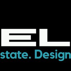 the logo for ell real estate, design and development company in blue letters on a black background