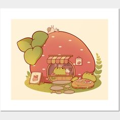 an image of a frog house with food in it's oven and other items