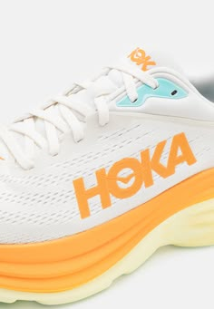 HOKA BONDI 8 - Neutral running shoes - blanc de blanc/solar flare Neutral Running Shoes, Get It Girl, Solar Flare, March 2023, Junior Year, Road Running, Pretty Shoes