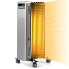 an electric heater is shown with the light coming from it's back end