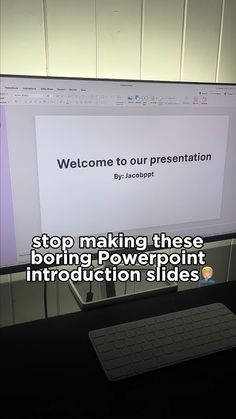 a computer screen with the words stop making these boring powerpoint instruction slides on it