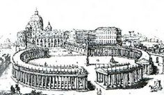 an old drawing of a city with buildings and people walking around the circle in it