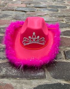 THIS IS A CHILDREN'S HAT! ADULT HATS AVAILABLE IN SHOP> Fits most children Ages 3-10 years old, Looking for an adorable gift for your little cowgirl? This Adorable cowgirl hat is any princesses dream. Perfect for birthdays, dressing up, or heading to the rodeo! We attached a sparkly feathered boa around the brim to add some sassy flair. The princess tiara is perfect for any little girl! One size fits most children. Size: fits most kids from 3+ year old to pre-teen. The circumference (inside) Adjustable Themed Costume Accessories For Birthday, Fun Halloween Party Hat Supplies, Fun Halloween Party Hat, Novelty Hats For Carnival Costume, Novelty Party Hats With Short Brim, Novelty Costume Hats For Carnival, Novelty Mini Hats For Birthday And Halloween, Novelty Costume Hat With Short Brim For Parties, Fun Brimmed Costume Hats For Parties