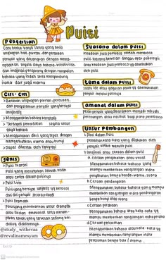 a menu with different types of food on it