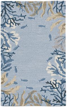 an area rug with blue and beige colors