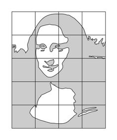 a drawing of a woman's face on a square grid with lines in the middle