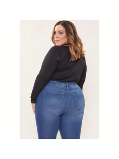 Our Women's Plus Size Hyperdenim Super Stretchy Skinny Jean is constructed with special hyper stretch fabric - this pant is extremely comfortable, flexible and one of a kind! Features a classic 5 pocket construction, single button closure with front zipper, and belt loops. Your new go-to closet staple.

Measurement (Based on size 2X)
- Inseam: 30" 
- Rise (To top edge of band):11.5" 
- Leg Opening: 12" 

Composition:
60% Cotton/ 27% Polyester/ 11% Rayon/ 2% Spandex

• Machine wash cold.

• Model Stretchy Jeans, Tall Girl, Women Denim Jeans, High Rise Denim, Indigo Blue, Sweater Sleeves, Sleepwear Women, Denim Women, Front Zipper