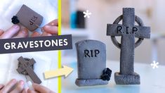 this is an image of someones hand making a tombstone with the word rip on it