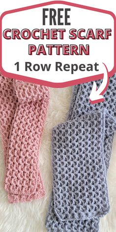 two crochet scarfs with text overlay that says free crochet scarf pattern