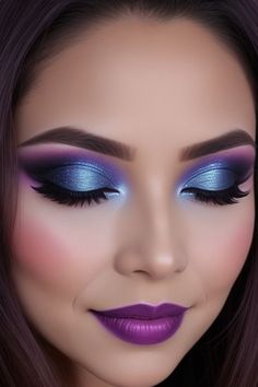 Bridal Lips, Christmas Eye Makeup Ideas, Multicolor Eyeshadow, Purple Lipstick Makeup, Eye Makeup Smokey, Makeup Smokey Eye, Christmas Eye Makeup