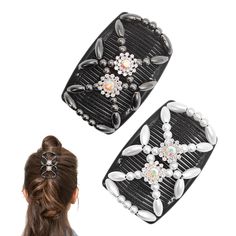 PRICES MAY VARY. Our hair comb adopts an elastic double insert design, stretch well, can firmly hold the hair in place, keeping it neat and beautiful. Made of high-quality plastic and beads, lightweight, stretchy, stylish and comfortable to wear. The comb teeth are not sharp and will not scratch your scalp or damage your hair. Double comb hair clip size: 10.9 x 4.9cm / 4.3 x 1.9inch, colour: black and white. Suitable for all women. Suitable for most types hairs, straight or curly, thin or thick, Beaded Hair Combs, Bead Hair, Beads Hair, Hair Comb Clips, Beaded Hair, Hair Accessories Clips, Comb Hair, Hair Combs, Hair Beads