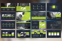 a bunch of green and black powerpoint presentation templates