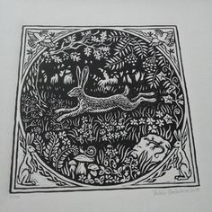 a black and white drawing of a deer in the woods