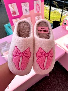 Cute slips available in multiple sizes! Trendy Non-slip Round Toe Slippers, Preppy Pink Slippers, Preppy Bedroom Slippers Bow, Trendy Soft Flat Slippers, Trendy Soft Slippers With Round Toe, Flat Slippers With Soft Sole For Spring, Cute Flat Indoor Slippers, Trendy Flat Indoor Slippers, Trendy Indoor Flat Slippers