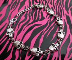 Buy any 2  Items and get a 3rd item at equal or lesser value FREE ! JUST ADD FREE ITEM YOU WANT  IN NOTE SECTION AT CHECKOUT .Buy any 2 jewelry items and get 3rd item at equal or lesser value FREE ! Skull link  Bracelet. Handcrafted out of Silver Plated Mixed Alloy Skull Charm pendants.   * Package: FREE Organza Gift Bag Handcrafted  In The U.S. Thank You For Visting Rebeltude ! Alyssa Aesthetic, Goth Bracelets, Alt Accessories, Music Bracelet, Goth Biker, Biker Bracelet, Metal Heads, Goth Accessories, Bethlehem Pa