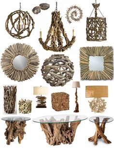 a bunch of different types of items that are in the shape of lamps and mirrors