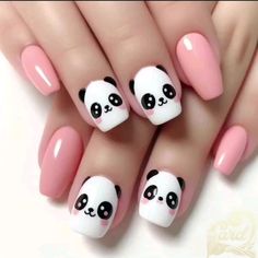 Panda Acrylic Nails, Nail Panda Design, Koala Nails Designs, Nail Art Designs Panda, Panda Nails Art, Cute Panda Nail Art, Panda Nails Designs, Panda Nail Art Design, Nail Panda