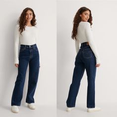 Levi's Highest High Rise Yet The Ribcage Jeanwith Its Soaring 12-Inch Risehas Become A Hip-Slimming, Waist-Defining, Leg-Lengthening Obsession This Fit Will Show Off Your Figure And Make You Feel As Amazing As You Look Sustainably Made With Tencel Fabric For Reduced Environmental Impact Style # 726930072 Color: Noe Dark Mineral - Dark Indigo Slim Through Your Hip Straight Leg Opening: 17" Super High Rise: 12" (Front) 79% Cotton, 21% Tencel Lyocell Midweight Button Fly 5-Pocket Styling High Rise Jeans Outfit, Dark Jeans Outfit, Straight Dark Jeans, Business Casual Jeans, Straight Jeans Outfit, College Outfits Casual, Straight Leg Jeans Outfits, Jeans Outfit Winter, Straight Ankle Jeans