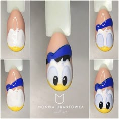 Donald Duck Nails, Step By Step Nails, Unghie Nail Art, Duck Nails, Nail Art Techniques